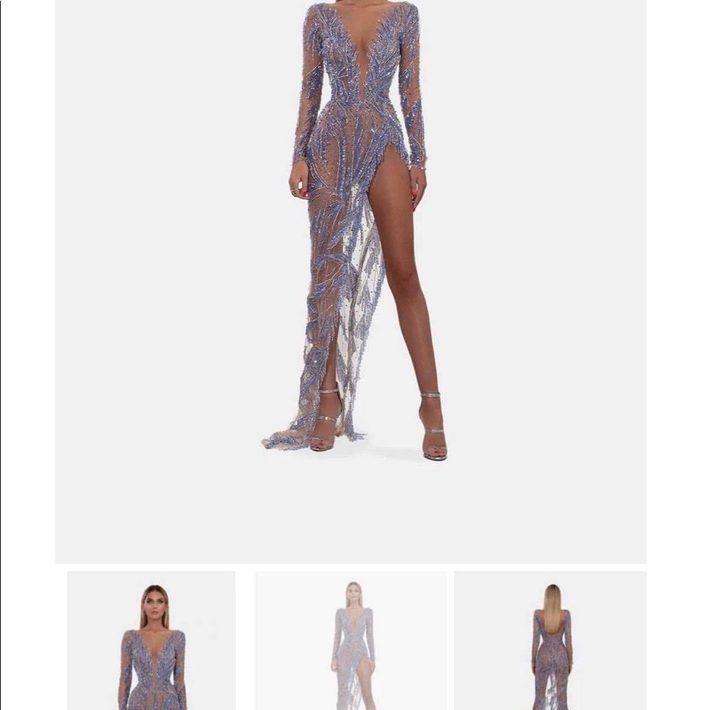 Albina Dyla Customized Blue Beaded Gown Pageant Gala Prom Ball